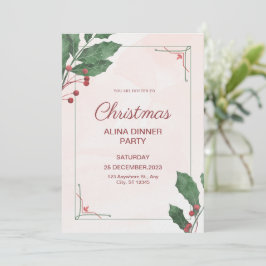 Rosa und grüne Farbe Weihnachtsabend Abendessen Pa Einladung