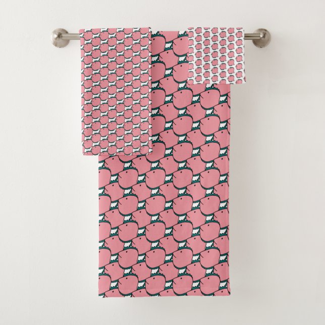 Rosa und grüne Fische Badhandtuch Set (Insitu)