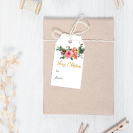 Rosa und grüne Flora Wasserfarbe Frohe Weihnachten Geschenkanhänger