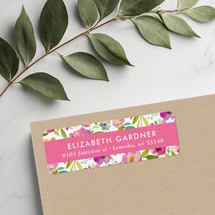 Rosa und grüne florale Rücksendeadresse
