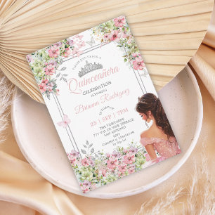 Rosa und grüne florale Schmetterlings-Quinceañera Einladung