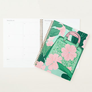 Rosa und grüne florale Trompe L'oeil Handtaschen-I Planer