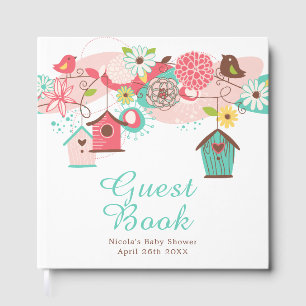Rosa und grüne florale Vogelkäfige Baby Shower Gästebuch