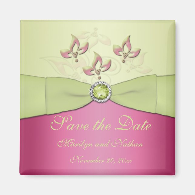 Rosa und grüne Gastgeschenk Hochzeit Magnet (Vorne)