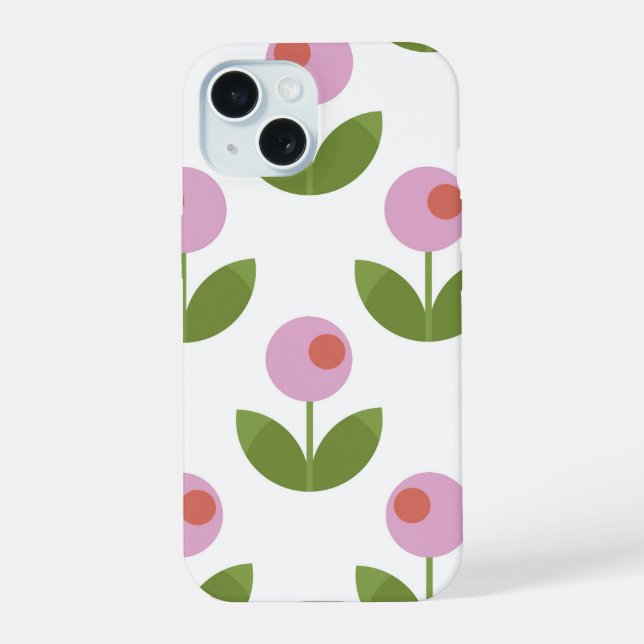 Rosa und grüne geometrische Blüten iPhone 15 Hülle (Rückseite)