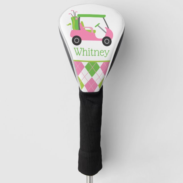 Rosa und grüne Golf Cart Golf Head Cover Headcover (Vorderseite)