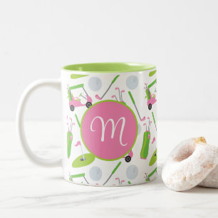 Rosa und grüne Golf Personalisiert Mit Monogramm Zweifarbige Tasse
