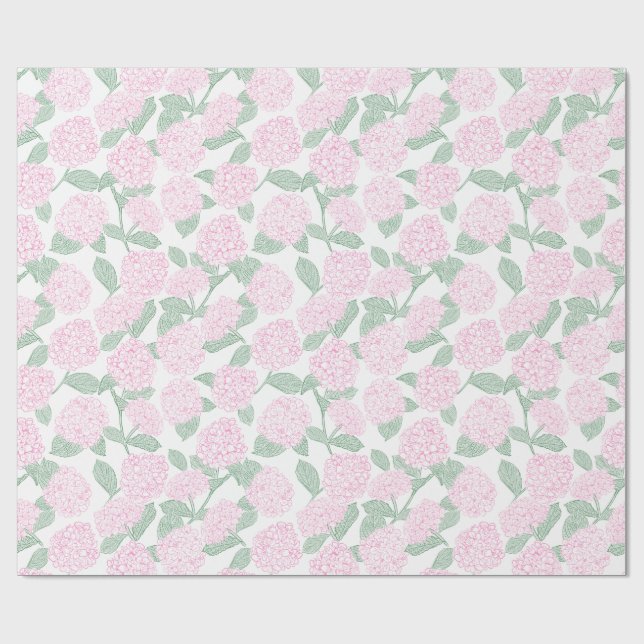 Rosa und grüne Hortensien-Blumen Geschenkpapier (Flach)