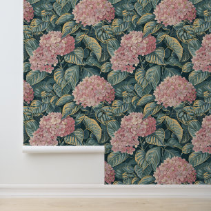 Rosa und grüne Hydrangea-Tapete Tapete
