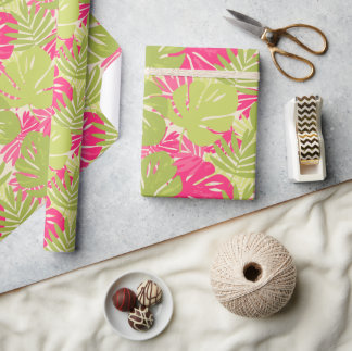 Rosa und grüne kühne lebendige Monstera-Tropenblat Geschenkpapier