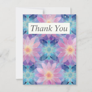 Rosa und grüne künstlerische Blumen-Dankeskarte Postkarte