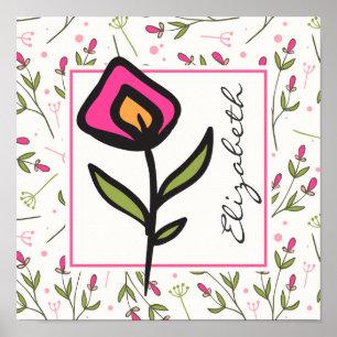 Rosa und grüne langstielige Wildblumen personalisi Poster