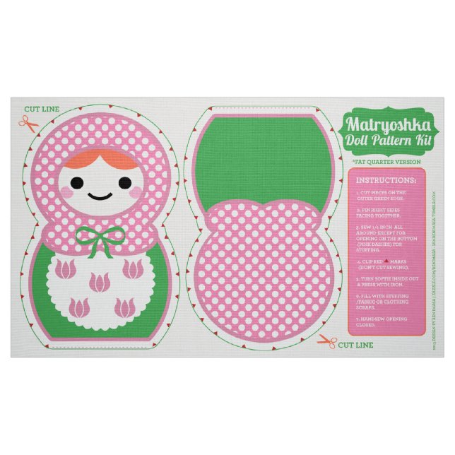 Rosa und grüne Matryoshka Puppen-Muster-Ausrüstung Stoff (Fat Quarter (45,7 x 55,9 cm))