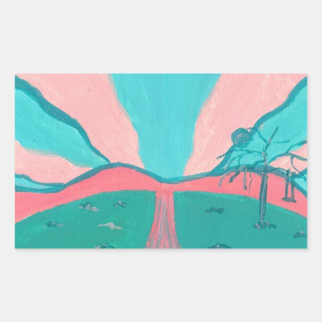 Rosa und Grüne Minimalistische Landschaftsaufklebe Rechteckiger Aufkleber (Vorderseite)