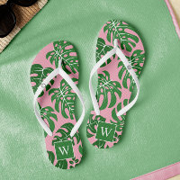 Rosa und grüne Mit Monogramm Monstera-Blätter