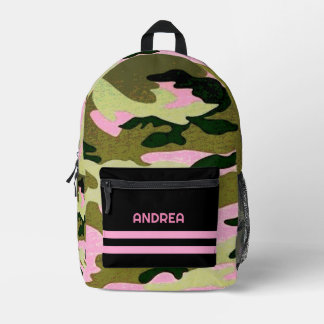 Rosa und grüne Monogramm Camouflage-Rucksack Bedruckter Rucksack