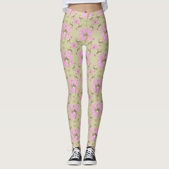 Rosa und grüne Nostalgische Leggings (Vorderseite)