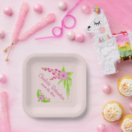 Rosa und grüne Nostalgische Papierplatte Pappteller