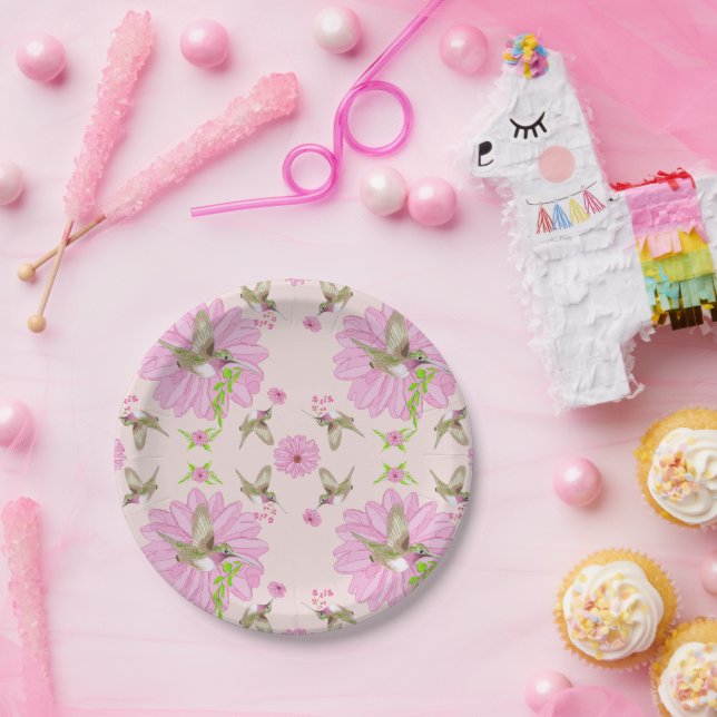 Rosa und grüne Nostalgische Papierplatte Pappteller (Party)