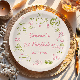 Rosa und grüne Ostern 1. Geburtstagsfeier Pappteller