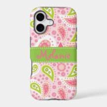 Rosa und grüne Paisley iPhone Monogramm-Gewohnheit