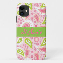 Rosa und grüne Paisley iPhone Monogramm-Gewohnheit
