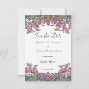 Rosa und grüne Paisley-Pfau-Hochzeit Save The Date