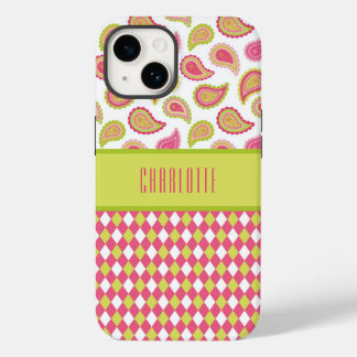 Rosa und grüne Paisley Raute - Fall Case-Mate iPhone 14 Hülle