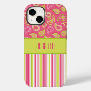 Rosa und grüne Paisley Stripes - Handy-Fall Case-Mate iPhone 14 Hülle