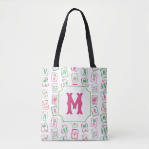 Rosa und grüne Palm Beach Mahjong-Kacheln Monogram