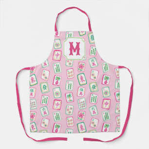 Rosa und grüne Palm Beach Mahjong-Kacheln Monogram Schürze