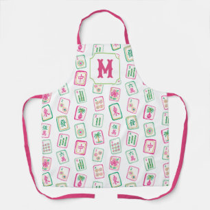 Rosa und grüne Palm Beach Mahjong-Kacheln Monogram Schürze