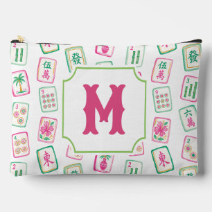 Rosa und grüne Palm Beach Mahjong-Kacheln Monogram Zubehörtasche