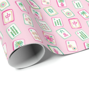 Rosa und grüne Palm-Beach-Mahjong-Steine Geschenkpapier