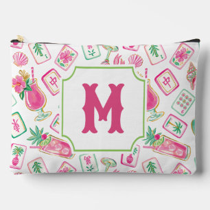 Rosa und grüne Palm Beach Mahjong- und Mixer-Monog Zubehörtasche