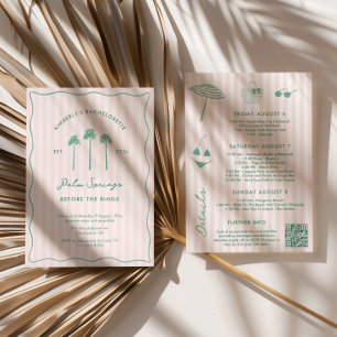 Rosa und Grüne Palm Springs Junggesellinnenabschie Einladung