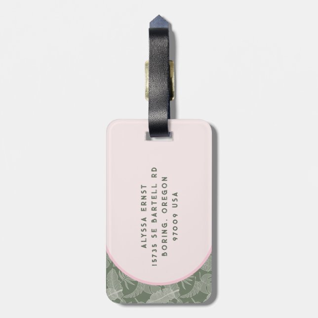 Rosa und grüne Palm Tree Journal Gepäckanhänger (Rückseite vertikal)