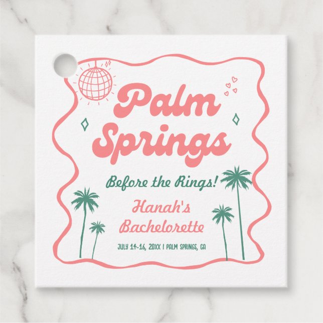 Rosa und grüne Palmsprings Bachelorette Geschenkanhänger (Vorderseite)