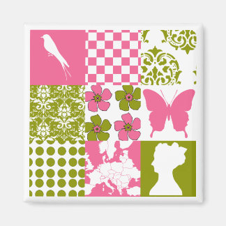 Rosa und grüne Patchwork Magnet