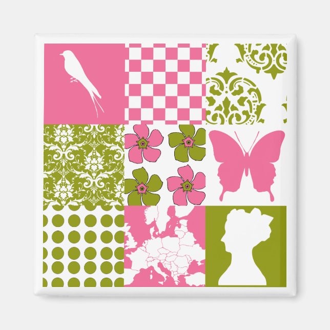 Rosa und grüne Patchwork Magnet (Vorne)