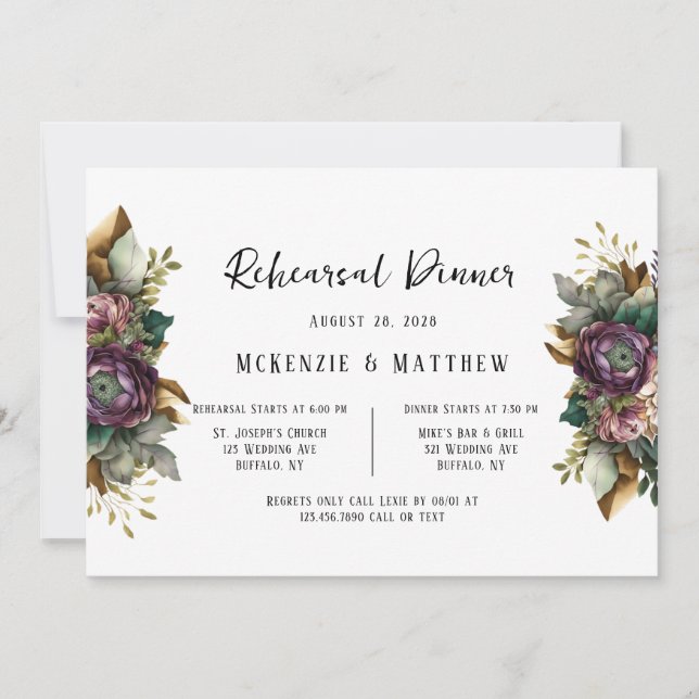 Rosa und grüne Pfirsiche Kulturelle Probe Abendess Einladung (Vorderseite)