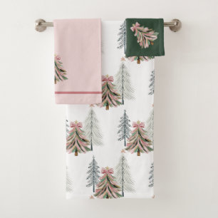 Rosa und grüne Pinselstrich-Weihnachtsbaum Badhandtuch Set