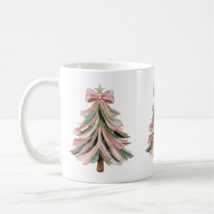 Rosa und grüne Pinselstrich-Weihnachtsbaum-Tasse Kaffeetasse