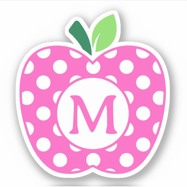 Rosa und grüne Polka Dot Apple Monogramm Aufkleber (Vorderseite)