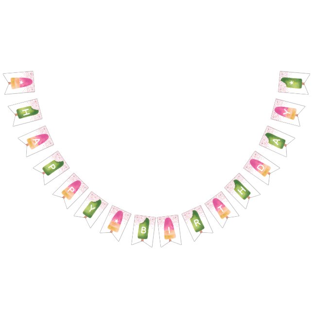 Rosa und grüne Popsicle Happy Birthday Wimpelkette (Alle)