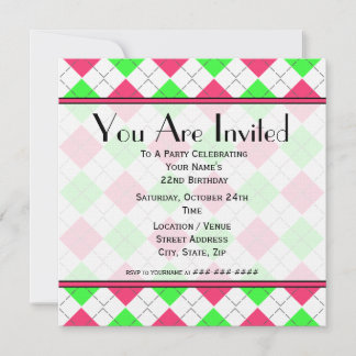 Rosa und grüne Raute Geburtstag Einladung