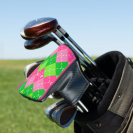 Rosa und grüne Raute mit weißem Stich Golf Headcover