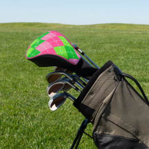 Rosa und grüne Raute mit weißem Stich Golf Headcover