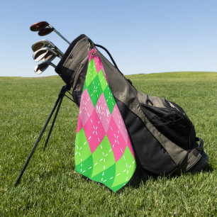 Rosa und grüne Raute mit weißem Stich Golfhandtuch