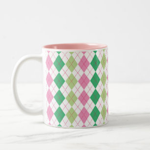 Rosa und grüne Rauten-Tasse Zweifarbige Tasse